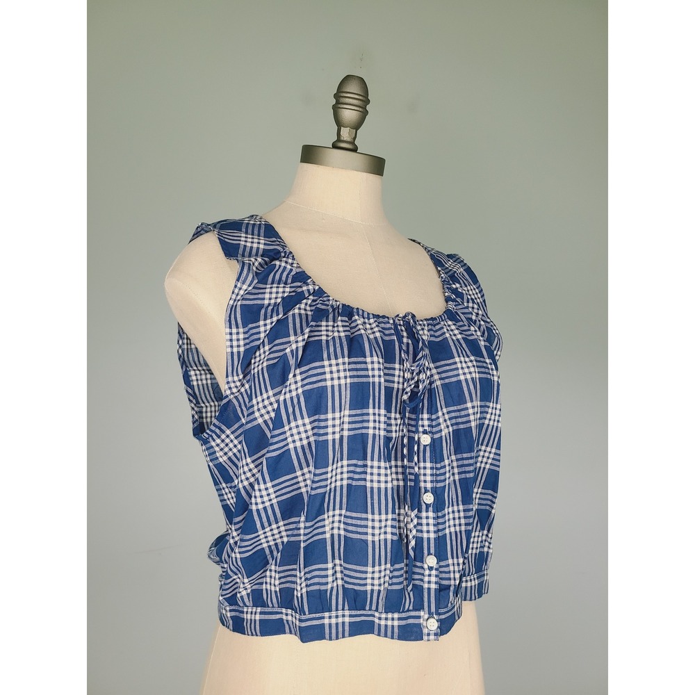 Dôen Sz M Theo Top Dorset Plaid 100% Organic Cotton Blue Cottagecore Old Money - Picture 5 of 8